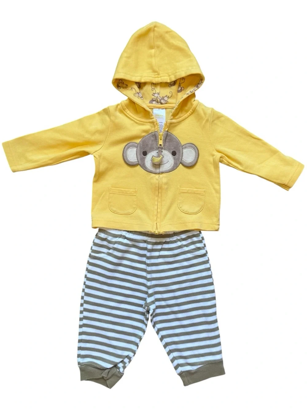 Gymboree Monkey Hoodie Jacket & Garanimals Striped Pants Outfit 3-6 Months Boy